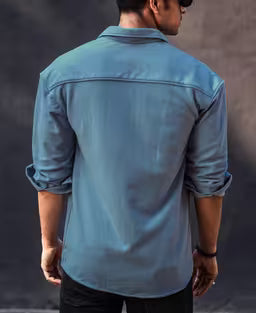 Sky Blue Chest Pocket Oversize Drop Shoulder Shirt
