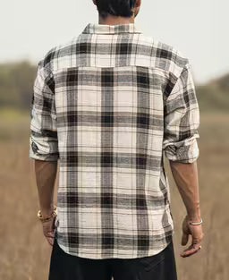 Cream Checked Structured Oversize Drop Shoulder Shirt