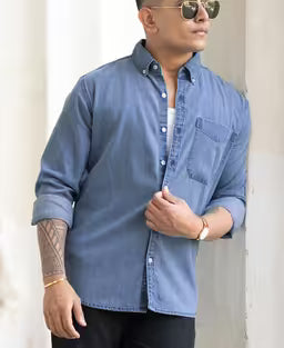 Light Blue Plain Regular Fit Shirt