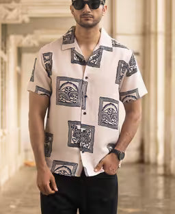 Beige Structured Printed Shirt