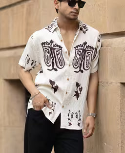 Cream Structured Boho Print Shirt