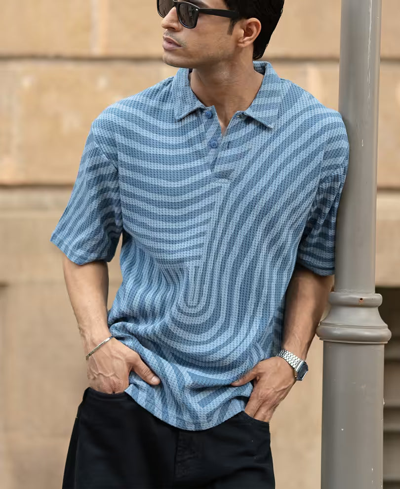 Grey Sky Abstract Print Polo T-Shirt