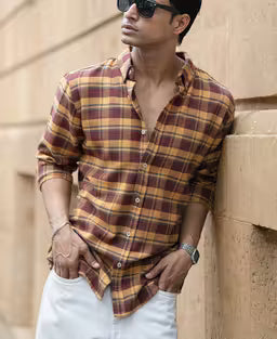 Mustard And Brown Checks Shirt