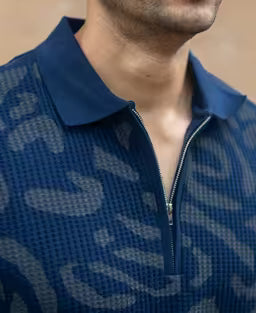 Navy Abstract Print Polo T-Shirt
