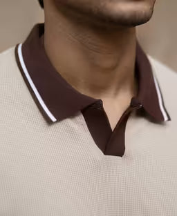 Beige Contrast Collar T-Shirt