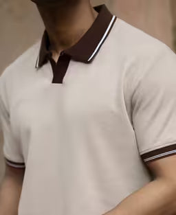 Beige Contrast Collar T-Shirt