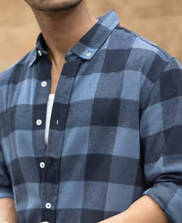 Blue Brushed Checked Shirt