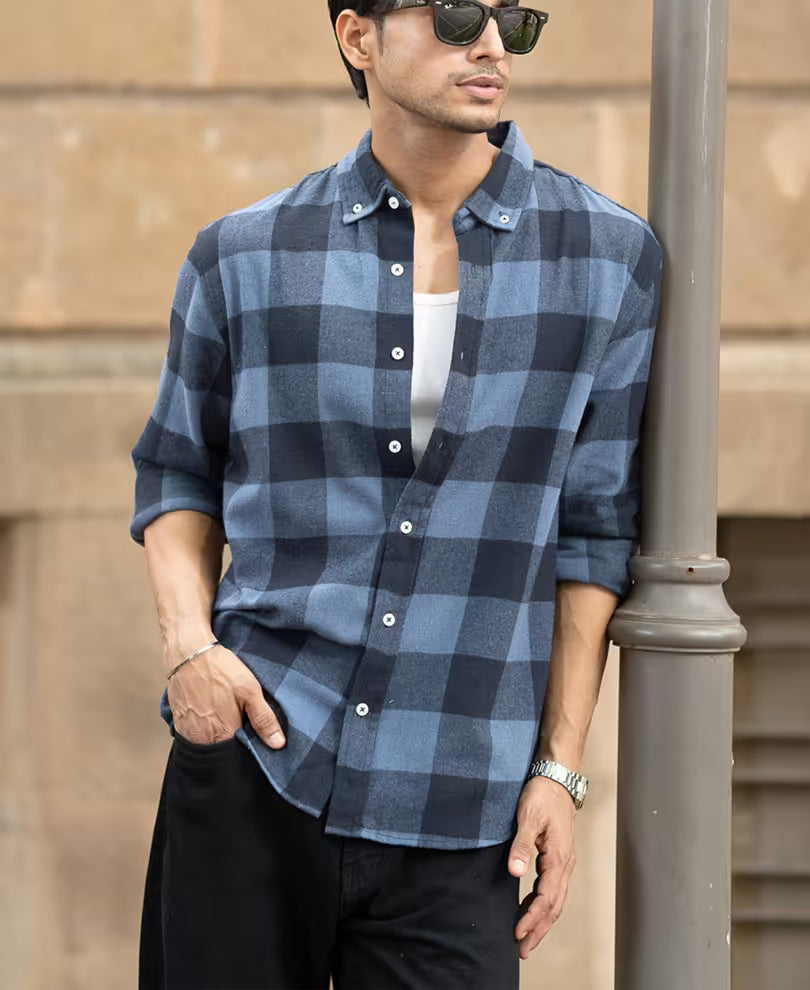 Blue Brushed Checked Shirt