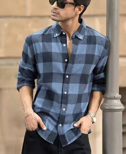 Blue Brushed Checked Shirt