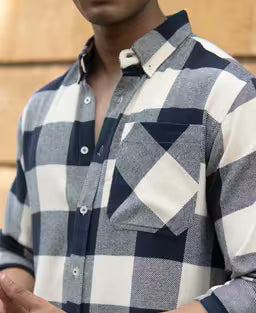 Navy Checks Shirt With Pocket