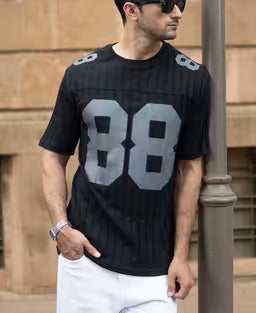 Black Printed Structure T-Shirt