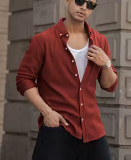 Brick Red Structured Knit Shirt
