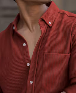 Brick Red Structured Knit Shirt