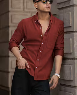 Brick Red Structured Knit Shirt