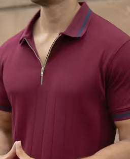 Maroon Knit Zipper T-Shirt
