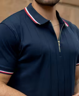 Navy Structured Zipper T-Shirt