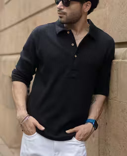 Black Knit Polo Neck Shirt
