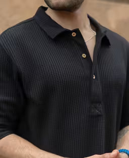 Black Knit Polo Neck Shirt