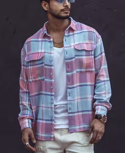 Multi Color Checked Structured Oversize Drop Shoulder Shirt