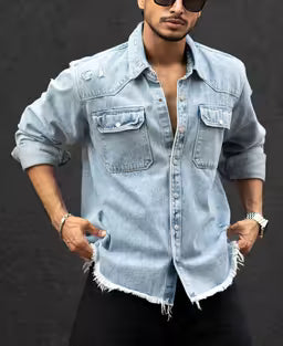 Blue Denim Regular Fit Full Sleeves Shirt