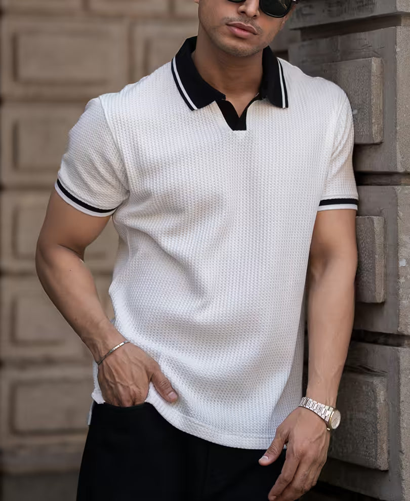 White Contrast Collar T-Shirt