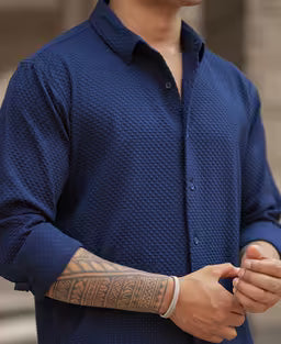 Navy Blue Structured Regular Fit Shirt