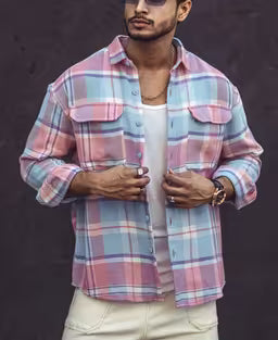 Multi Color Checked Structured Oversize Drop Shoulder Shirt