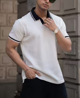 White Contrast Collar T-Shirt