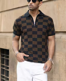 Brown And Black Jacquard Knit T-Shirt