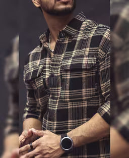 Multicolor Checks Double Pockets Oversize Drop Shoulder Shirt