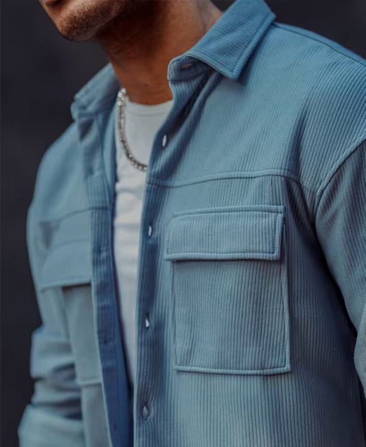 Sky Blue Chest Pocket Oversize Drop Shoulder Shirt