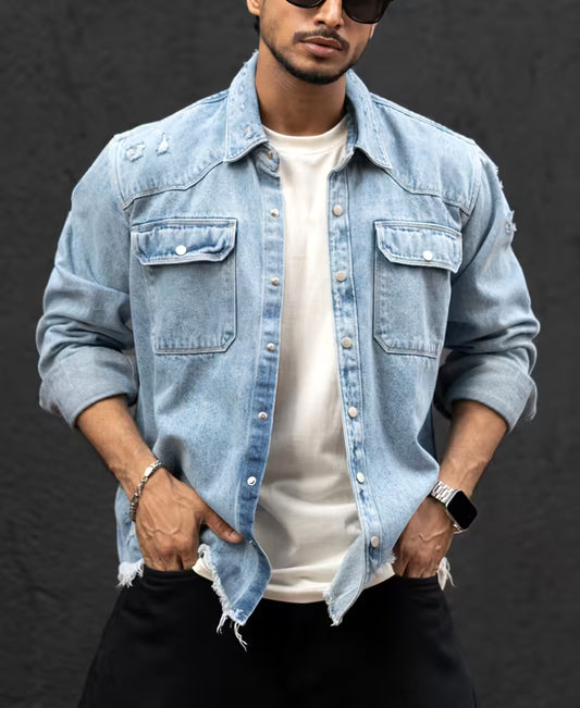 Blue Denim Regular Fit Full Sleeves Shirt