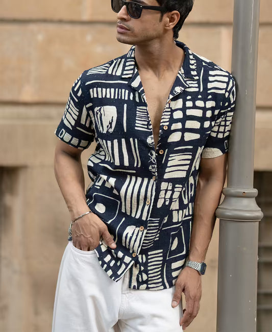 Navy Abstract Print Shirt