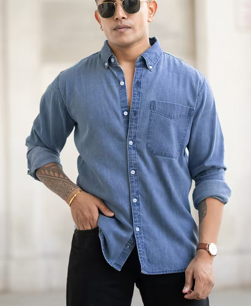 Light Blue Plain Regular Fit Shirt