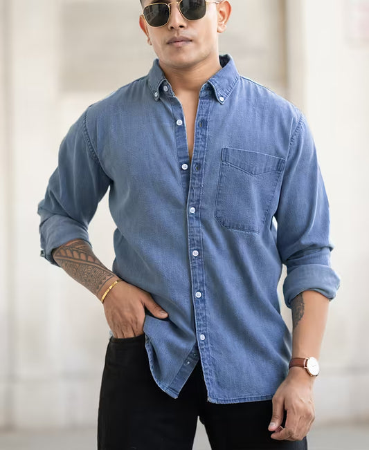Light Blue Plain Regular Fit Shirt