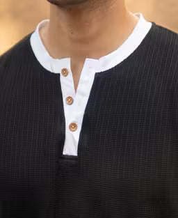 Black Contrast Henley T-Shirt