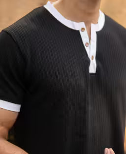 Black Contrast Henley T-Shirt