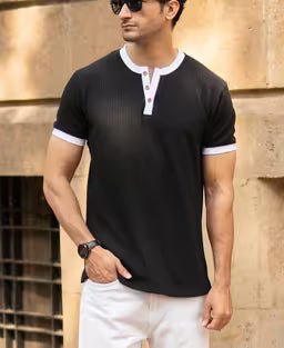 Black Contrast Henley T-Shirt
