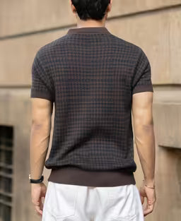 Dark Brown Knitted Houndstooth T-Shirt