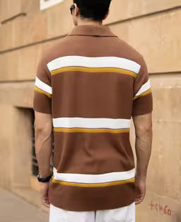Brown Striped Knit T-Shirt