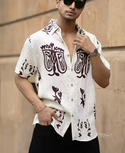 Cream Structured Boho Print Shirt