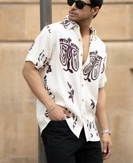 Cream Structured Boho Print Shirt
