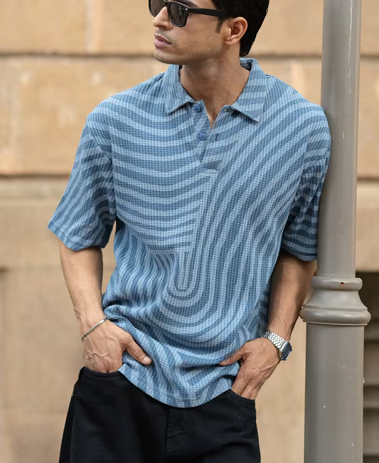 Grey Sky Abstract Print Polo T-Shirt