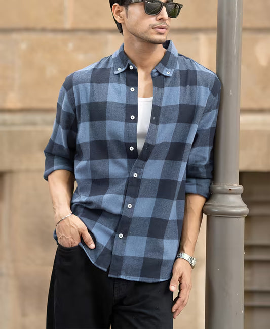 Blue Brushed Checked Shirt