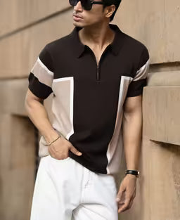 Dark Brown Colour Blocked T-Shirt