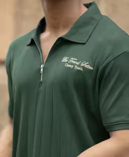 Green Embroidered Zipper T-Shirt