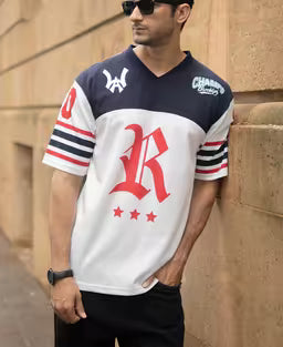 White And Navy Jersey T-Shirt