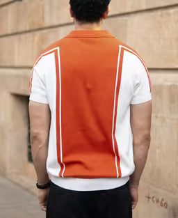Orange Colour Blocked Polo T-Shirt