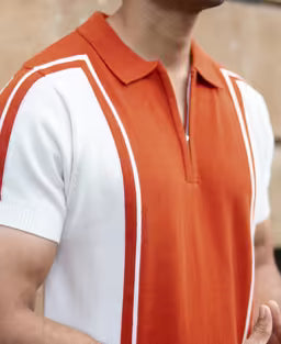 Orange Colour Blocked Polo T-Shirt
