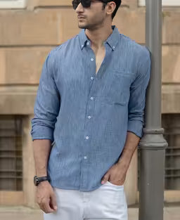 Dark Blue Slub Textured Shirt